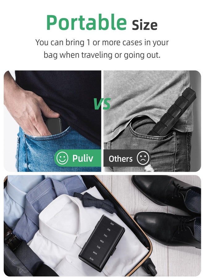 PULIV Weekly Pill Organizer with Large Capacity, Dual Protection Pill Box 7 Day, Arthritis Friendly Pill Case Easy to Open, Medicine Organizer for Vitamins, Medications, Fish Oils, Supplements (Black) - Image 3